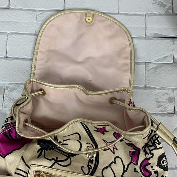 Coach Poppy Floral Fabric backpack Gold pink Medium Drawstring Adjustable Rare - Picture 11 of 17